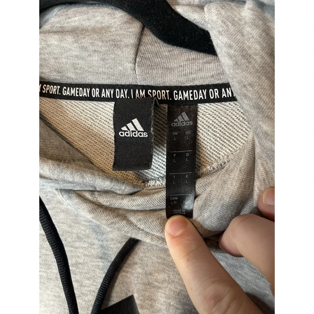 Adidas Hoodie Mens Gray Essentials Logo Stripe Spell Out Hooded Sweatshirt Large
